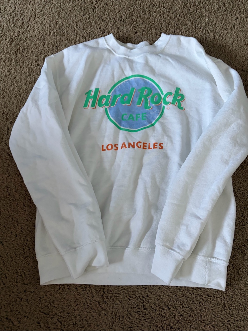 Hard Rock Cafe White Crewneck Sweatshirt with Green & Blue Logo
